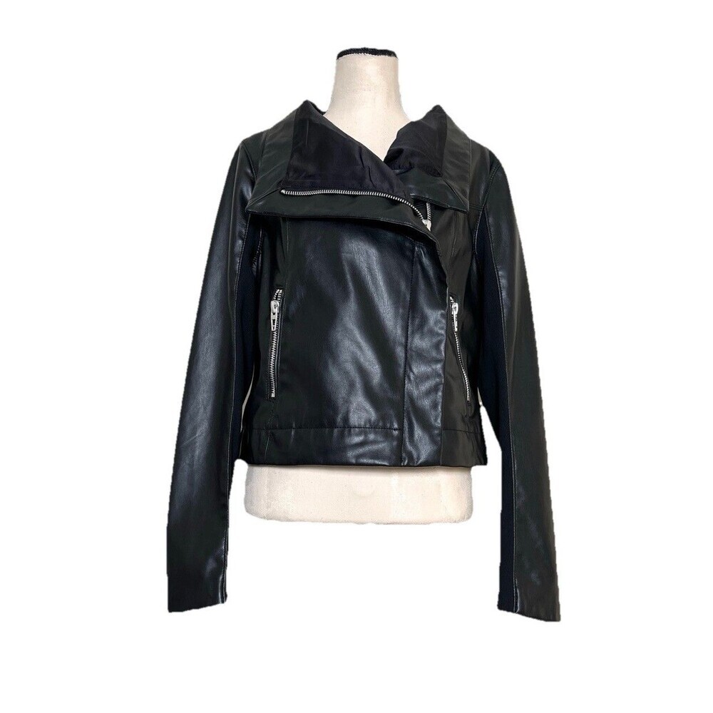 Blank NYC Women's Vegan Black Leather Moto Jacket Size Medium Western Punk Biker